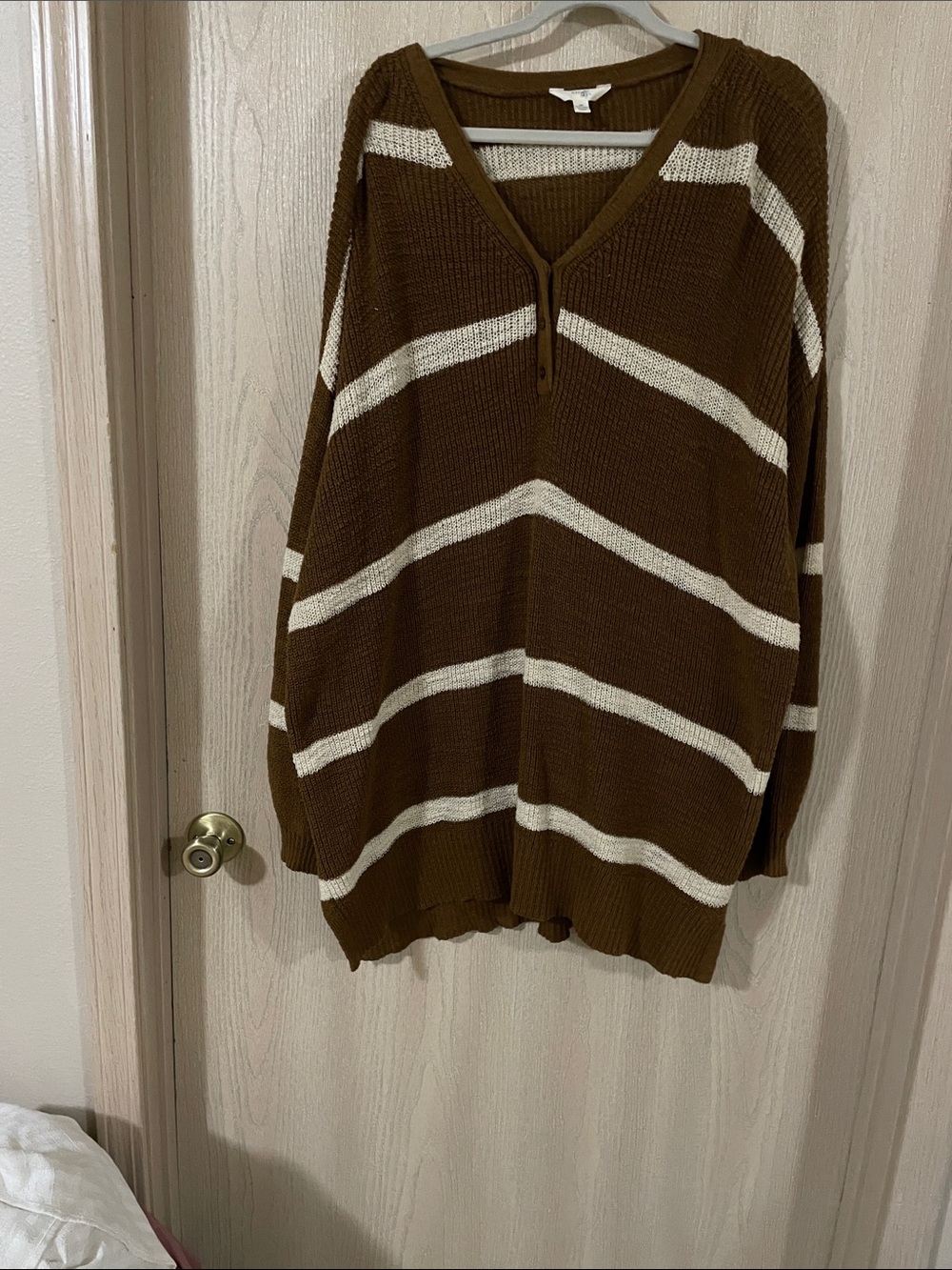 Terra & Sky Brown Sweater with White Stripe Accent